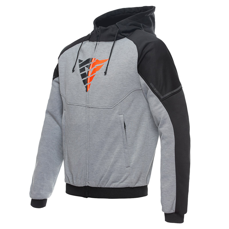SUDADERA TÉCNICA DAINESE DAEMON-X SAFETY HOODIE FULL ZIP GRIS/ NEGRO/ ROJO FLUOR